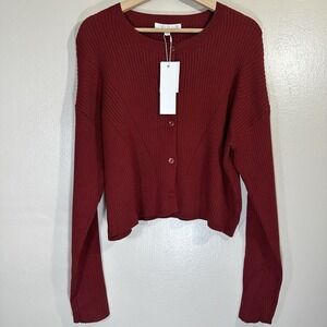 Adyson Parker Women's Large Ribbed Button Up Round Neck Sweater Y2K